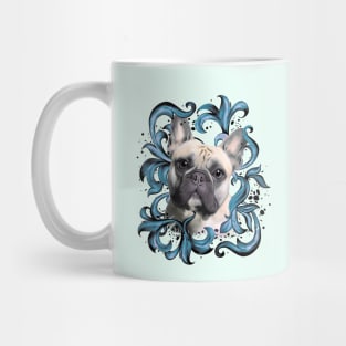 French bulldog, blue decorations leaves, frenchie lovers gift Mug